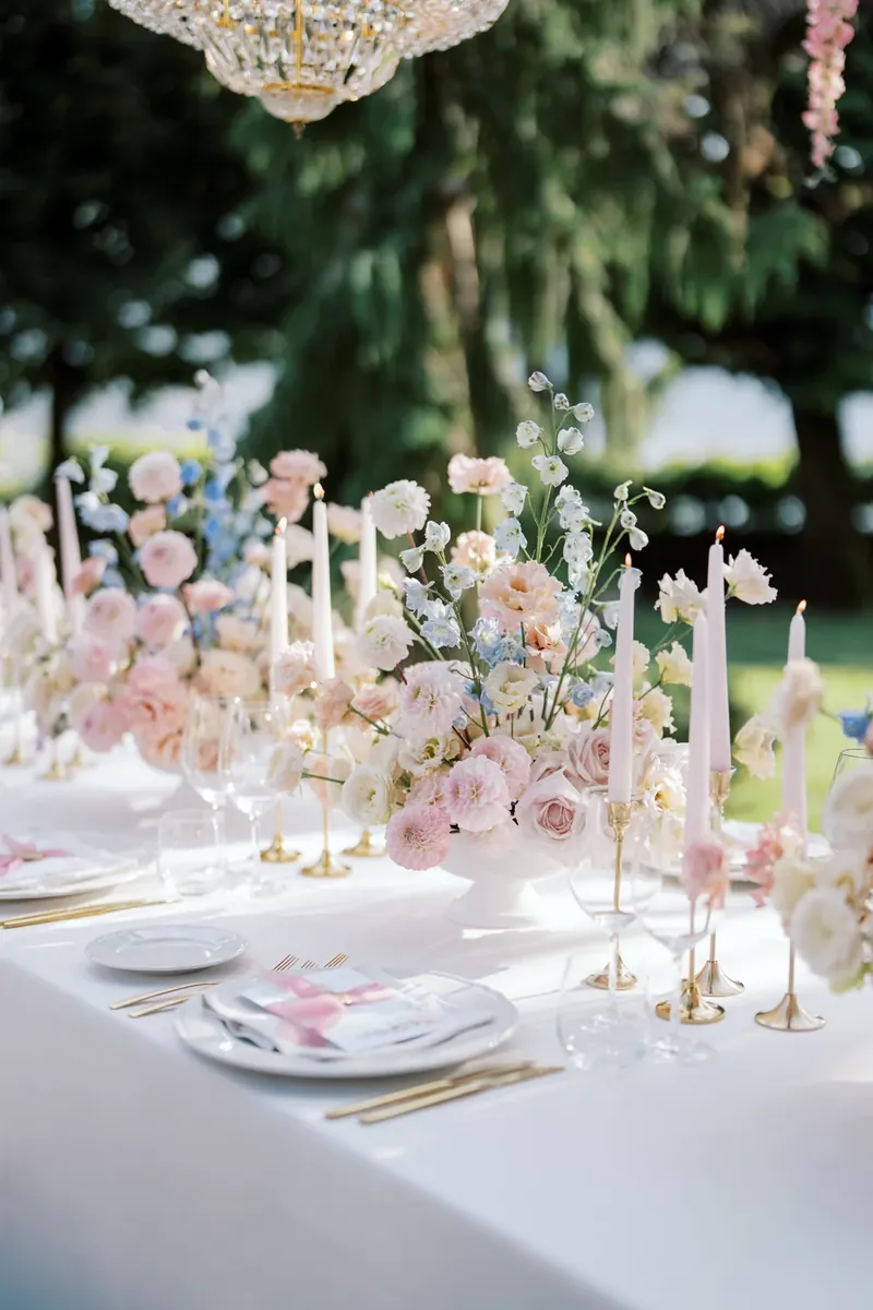 Wedding floral design in the garden of a historic villa on Lake Como
